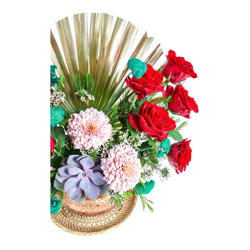 Red Rose In Gold Vase